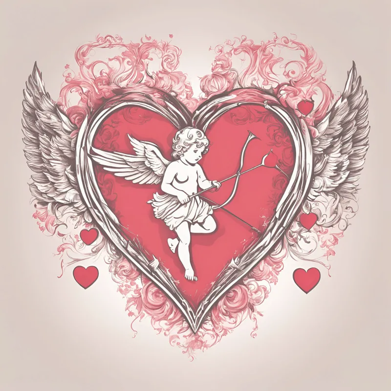 Coração alado com um cupido no centro